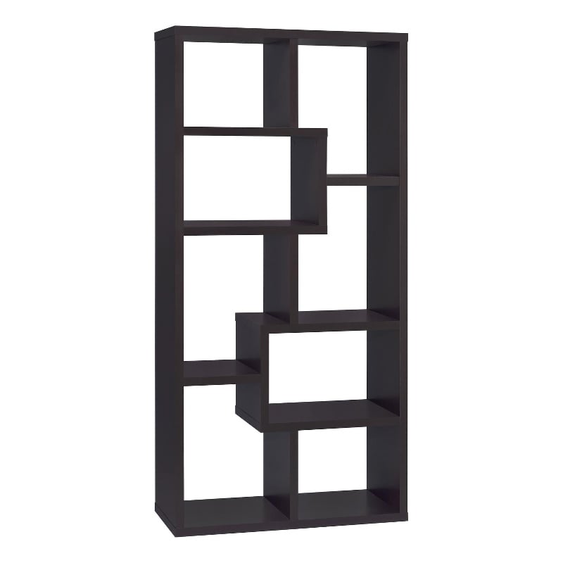 Pemberly Row 71-inch 6-shelf Geometric Wood Bookshelf in Cappuccino