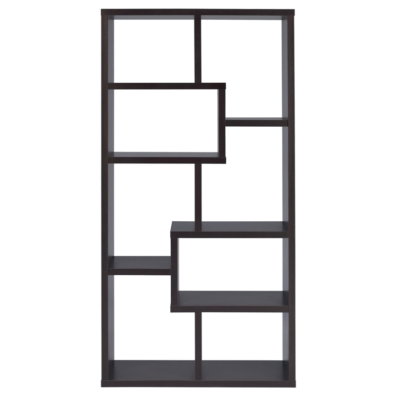 Pemberly Row 71-inch 6-shelf Geometric Wood Bookshelf in Cappuccino