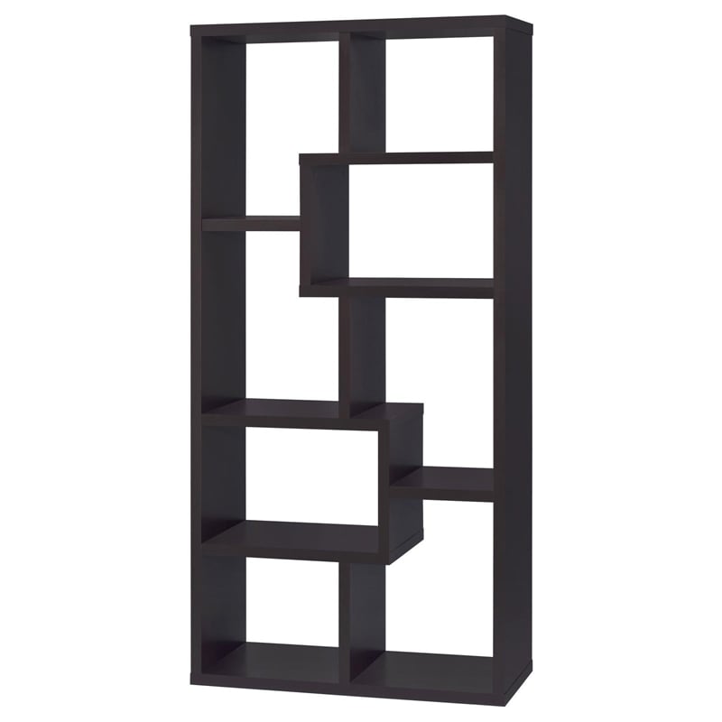 Pemberly Row 71-inch 6-shelf Geometric Wood Bookshelf in Cappuccino
