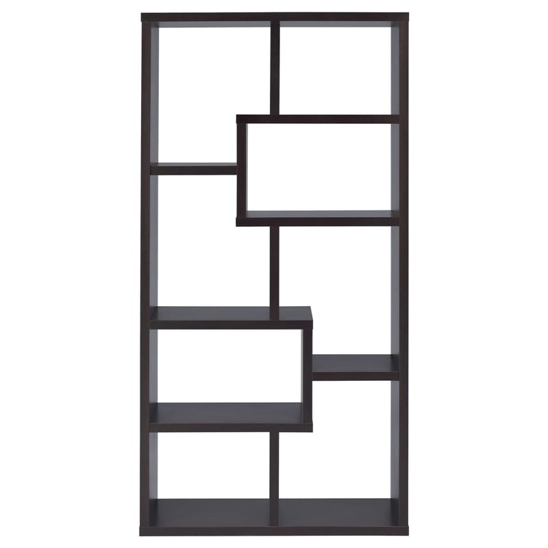 Pemberly Row 71-inch 6-shelf Geometric Wood Bookshelf in Cappuccino