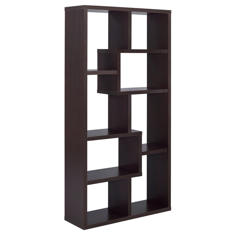 Pemberly Row 71-inch 6-shelf Geometric Wood Bookshelf in Cappuccino