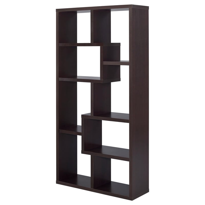 Pemberly Row 71-inch 6-shelf Geometric Wood Bookshelf in Cappuccino