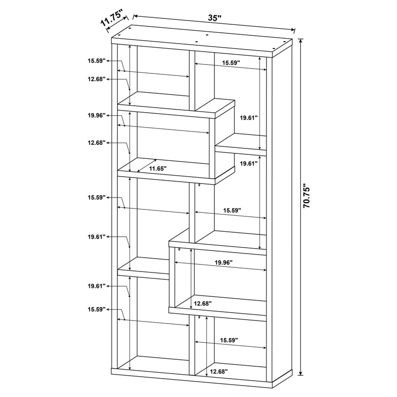 Pemberly Row 71-inch 6-shelf Geometric Wood Bookshelf in Cappuccino