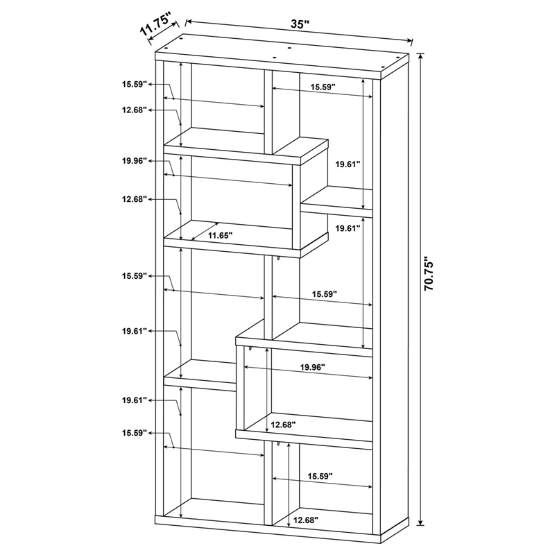 Pemberly Row 71-inch 6-shelf Geometric Wood Bookshelf in Weathered Gray