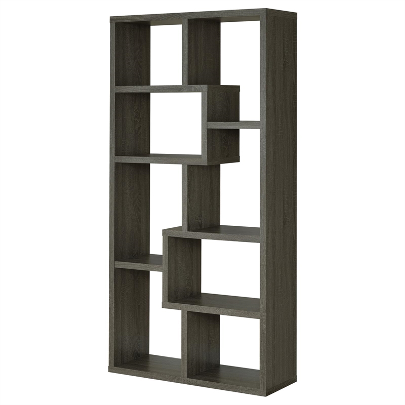 Pemberly Row 71-inch 6-shelf Geometric Wood Bookshelf in Weathered Gray