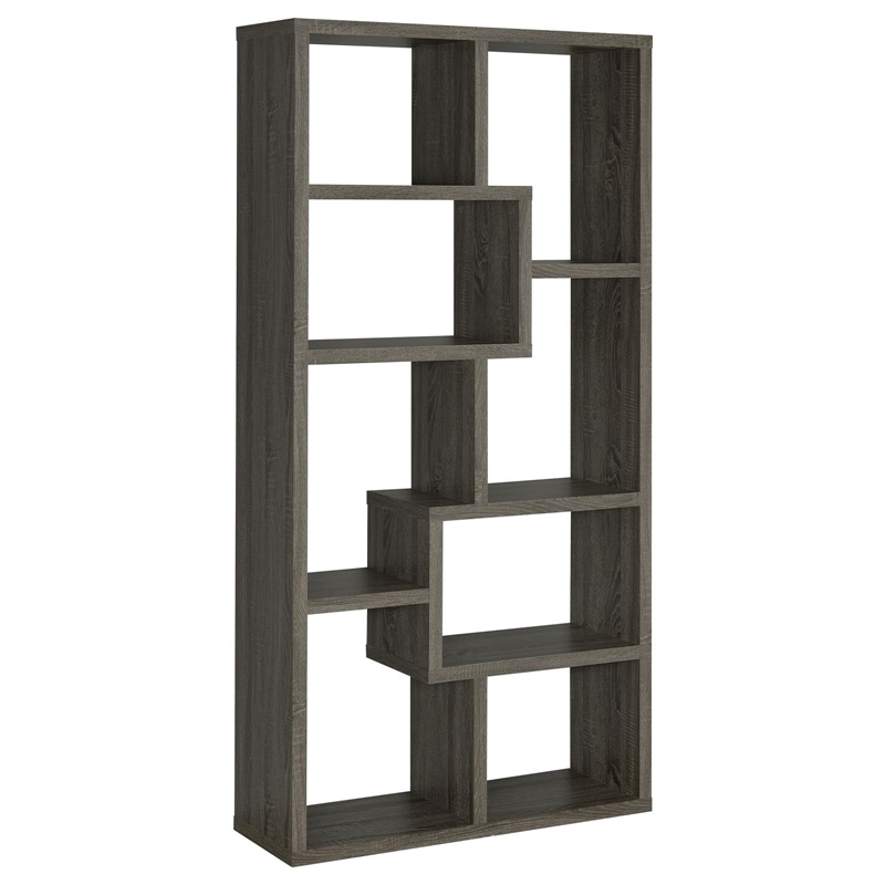 Pemberly Row 71-inch 6-shelf Geometric Wood Bookshelf in Weathered Gray