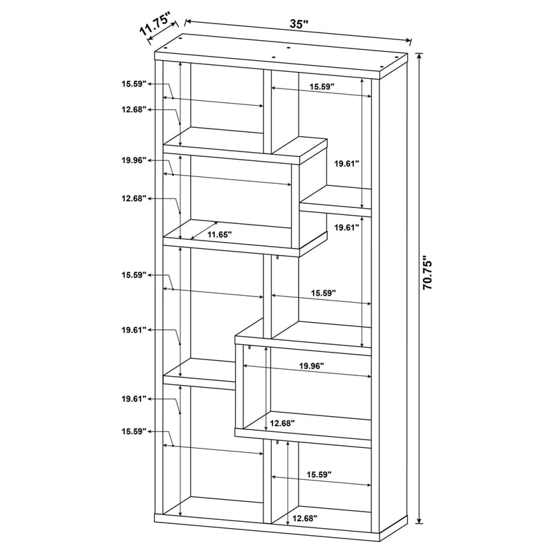 Pemberly Row 71-inch 6-shelf Geometric Wood Bookshelf in White