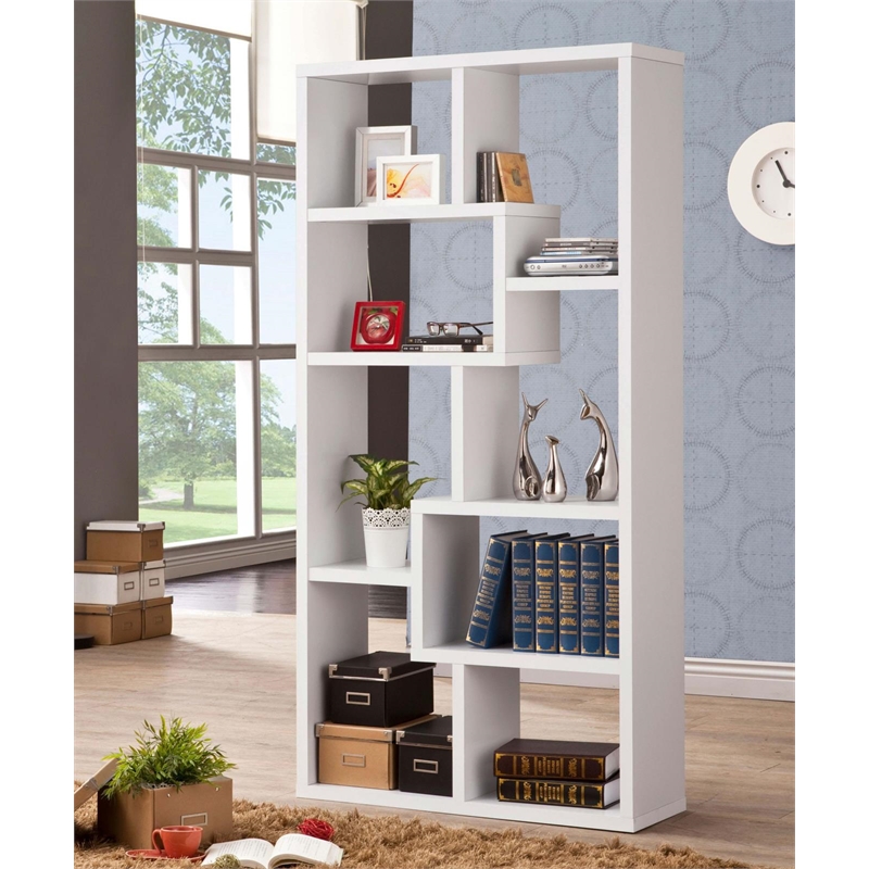 Pemberly Row 71-inch 6-shelf Geometric Wood Bookshelf in White