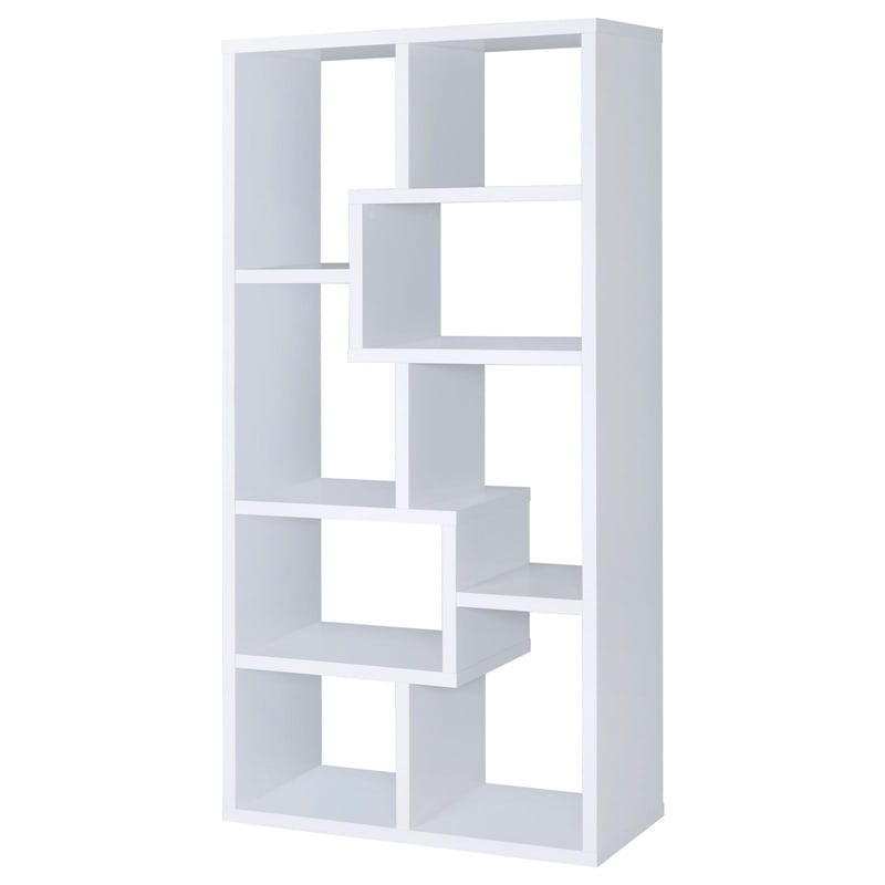 Pemberly Row 71-inch 6-shelf Geometric Wood Bookshelf in White