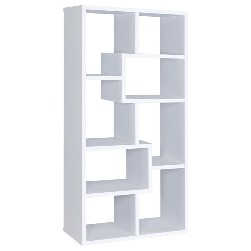 Pemberly Row 71-inch 6-shelf Geometric Wood Bookshelf in White