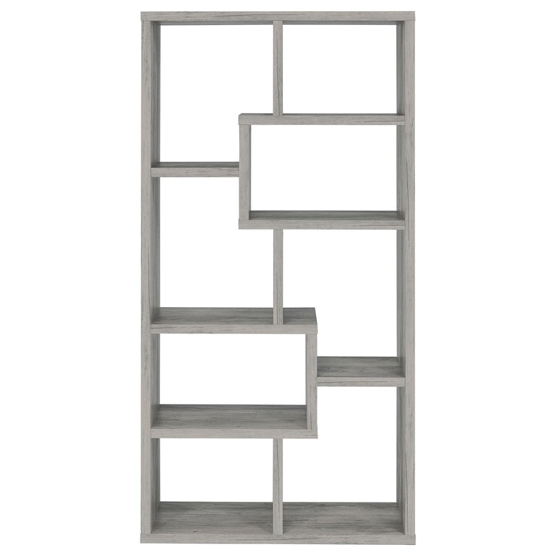 Pemberly Row 71-inch 6-shelf Geometric Wood Bookshelf in Gray Driftwood
