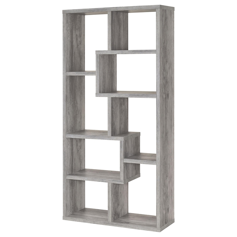 Pemberly Row 71-inch 6-shelf Geometric Wood Bookshelf in Gray Driftwood