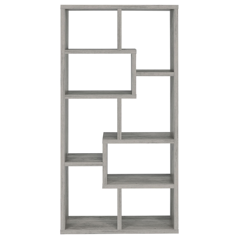 Pemberly Row 71-inch 6-shelf Geometric Wood Bookshelf in Gray Driftwood