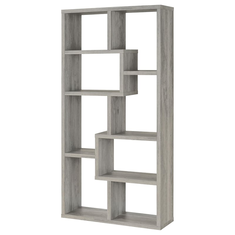 Pemberly Row 71-inch 6-shelf Geometric Wood Bookshelf in Gray Driftwood