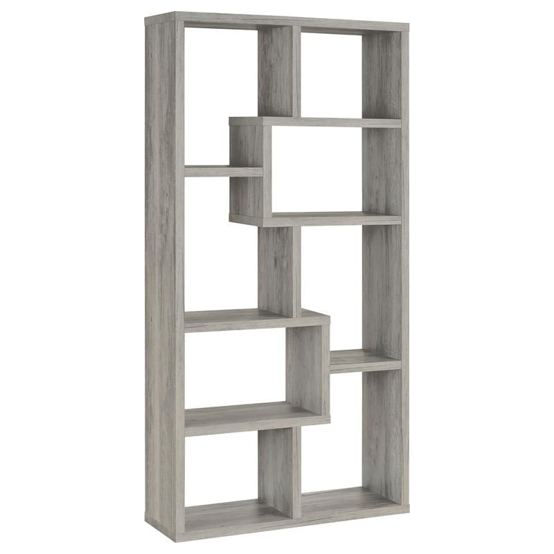 Pemberly Row 71-inch 6-shelf Geometric Wood Bookshelf in Gray Driftwood