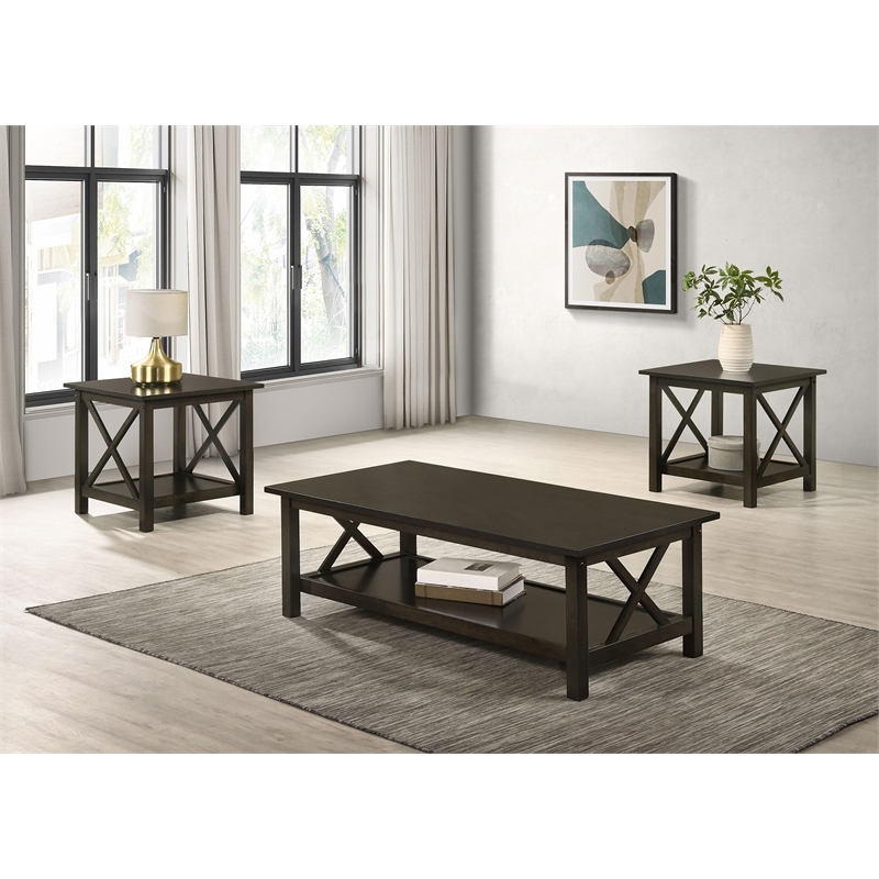 Pemberly Row 3-piece Rectangular Coffee Table Set in Deep Merlot