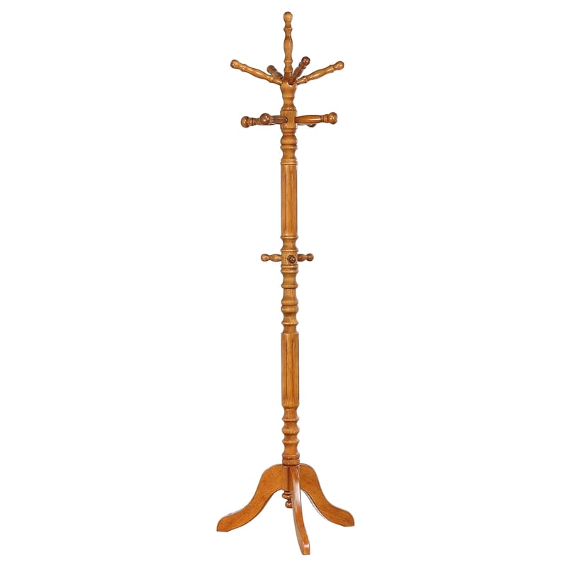Pemberly Row 11 Hook Freestanding Wood Coat Rack Hanger in Golden Brown