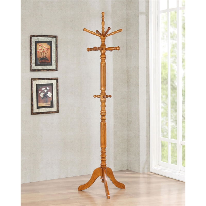 Pemberly Row 11 Hook Freestanding Wood Coat Rack Hanger in Golden Brown