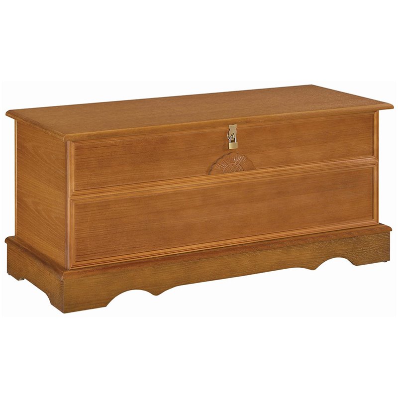 Pemberly Row Engineered Wood Linen Storage Cedar Chest in Honey