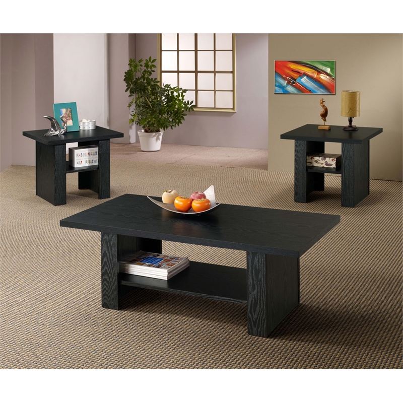 Pemberly Row 3-piece Engineered Wood Coffee Table Set in Black Oak