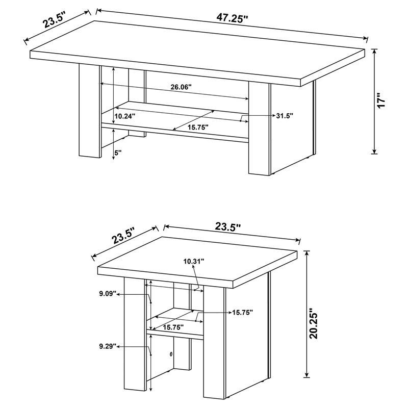 Pemberly Row 3-piece Engineered Wood Coffee Table Set in Black Oak