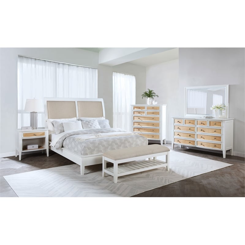 Pemberly Row 10-Drawer Rattan Dresser and Mirror Set in White