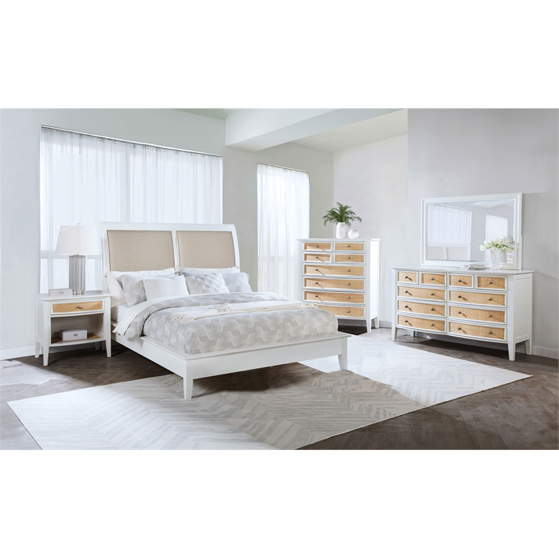 Pemberly Row 10-Drawer Rattan Dresser and Mirror Set in White