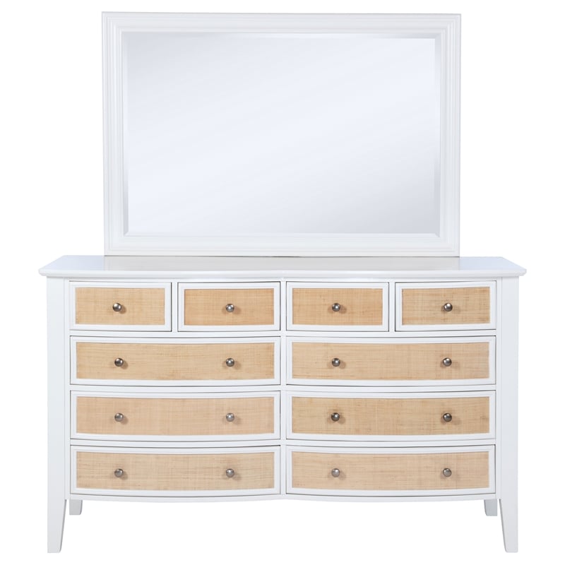 Pemberly Row 10-Drawer Rattan Dresser and Mirror Set in White