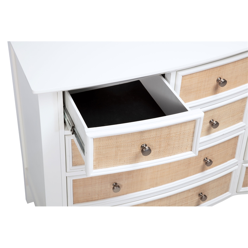 Pemberly Row 10-Drawer Rattan Dresser and Mirror Set in White