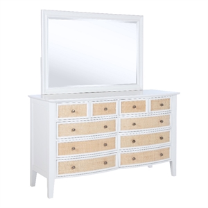 Pemberly Row 10-Drawer Rattan Dresser and Mirror Set in White