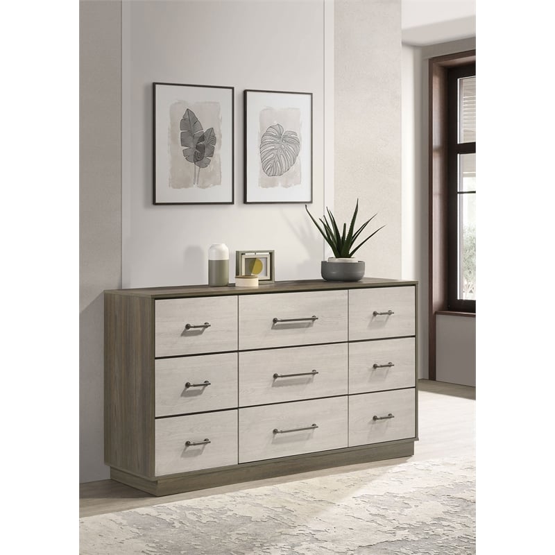 Pemberly Row 9-Drawer Dresser with Hidden Jewelry Drawer in Grey Oak