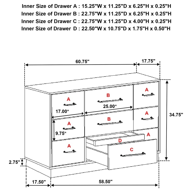 Pemberly Row 9-Drawer Dresser with Hidden Jewelry Drawer in Grey Oak