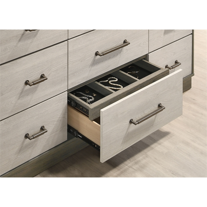 Pemberly Row 9-Drawer Two-Tone Dresser with Mirror in Grey Oak