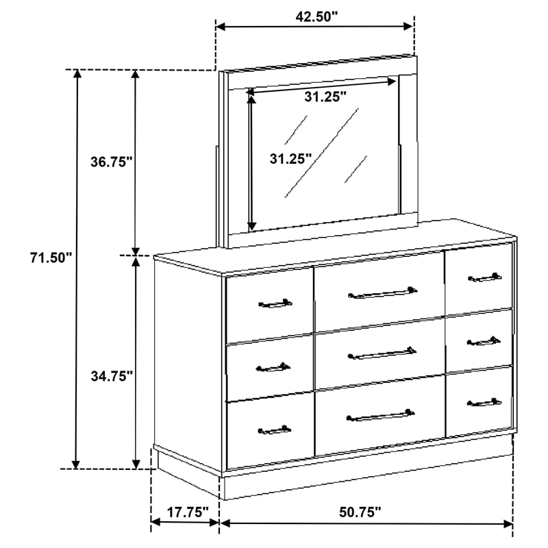 Pemberly Row 9-Drawer Two-Tone Dresser with Mirror in Grey Oak