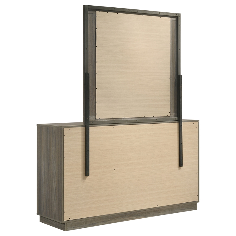Pemberly Row 9-Drawer Two-Tone Dresser with Mirror in Grey Oak
