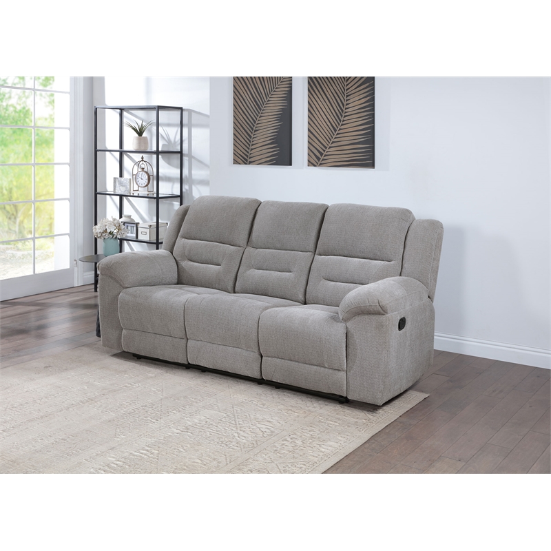 Pemberly Row Chenille Upholstered Manual Reclining Sofa in Grey