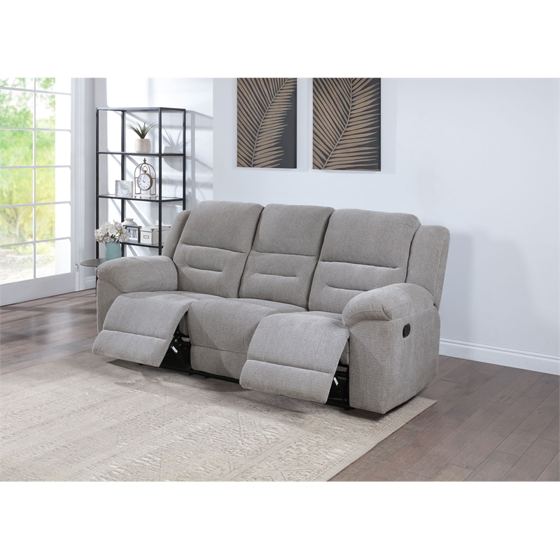 Pemberly Row Chenille Upholstered Manual Reclining Sofa in Grey
