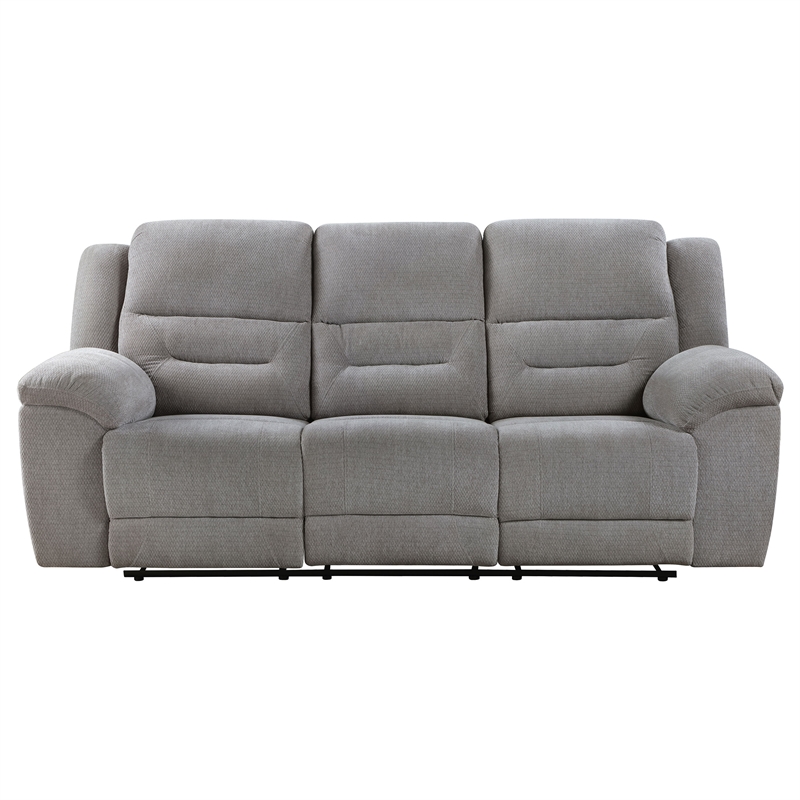 Pemberly Row Chenille Upholstered Manual Reclining Sofa in Grey