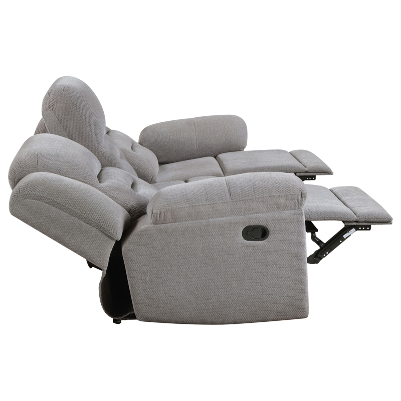 Pemberly Row Chenille Upholstered Manual Reclining Sofa in Grey
