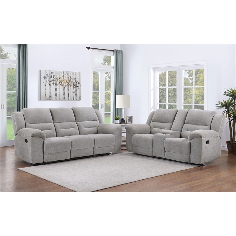 Pemberly Row 2-Piece Chenille Reclining Sofa and Loveseat in Grey