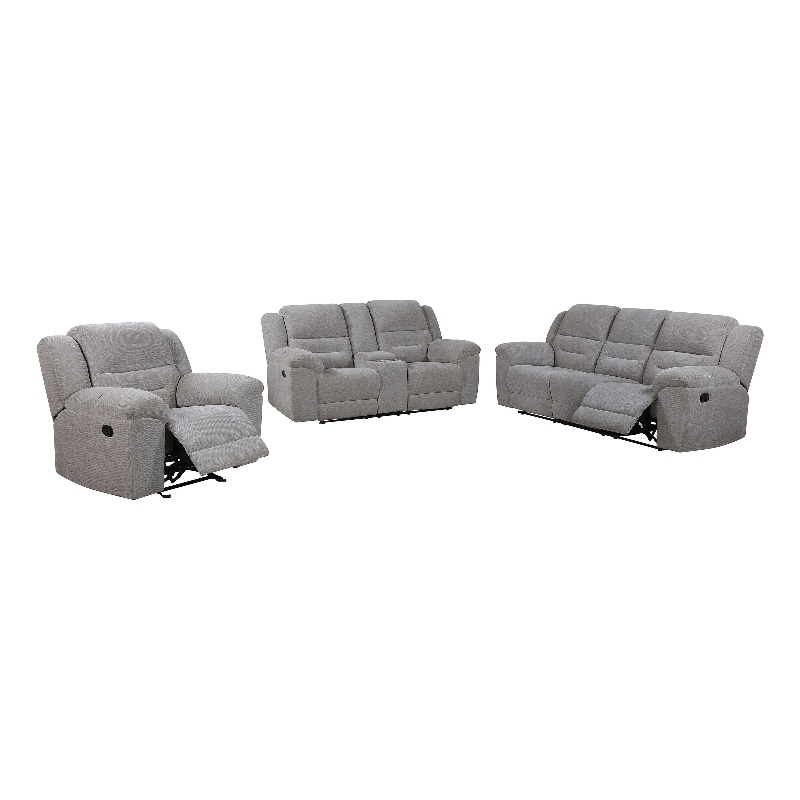 Pemberly Row 3-Piece Chenille Upholstered Reclining Sofa Set in Grey