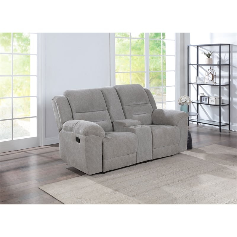 Pemberly Row Chenille Upholstered Manual Reclining Loveseat in Grey