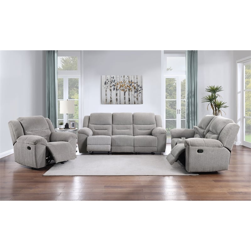 Pemberly Row Chenille Upholstered Manual Reclining Loveseat in Grey