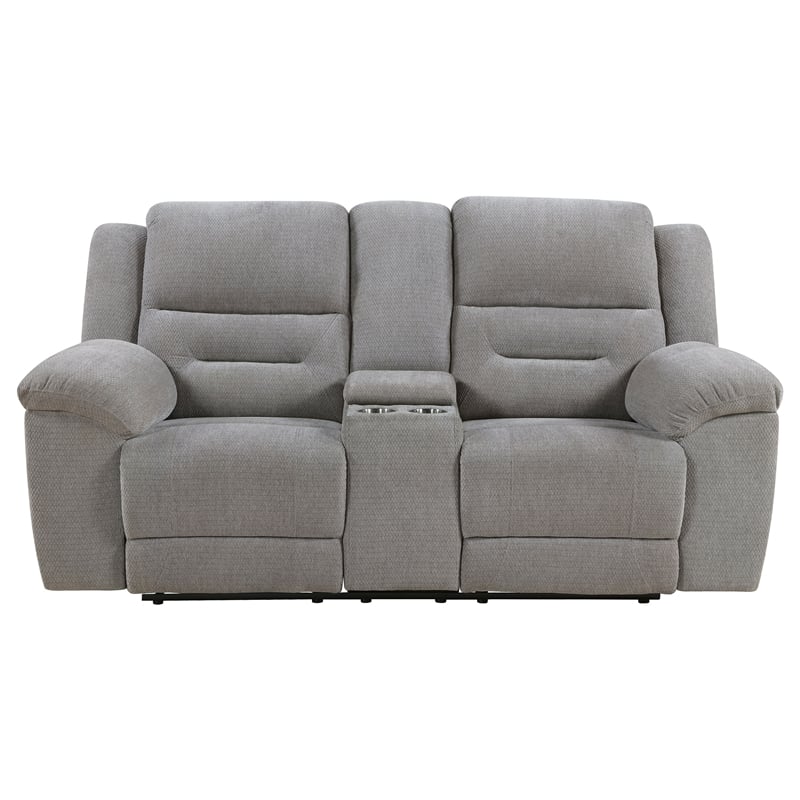 Pemberly Row Chenille Upholstered Manual Reclining Loveseat in Grey