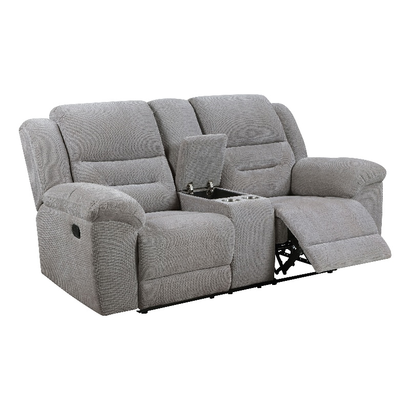 Pemberly Row Chenille Upholstered Manual Reclining Loveseat in Grey