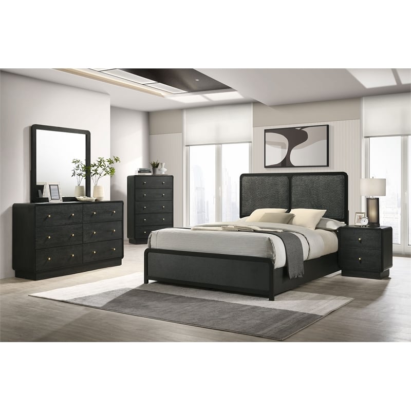 Pemberly Row 6-Drawer Dresser Cabinet with Brass Knobs in Black