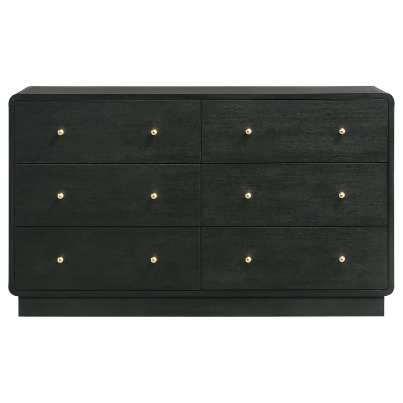 Pemberly Row 6-Drawer Dresser Cabinet with Brass Knobs in Black