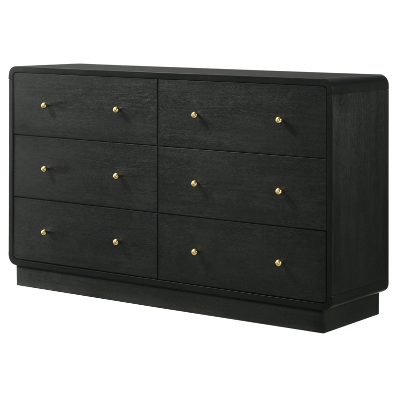 Pemberly Row 6-Drawer Dresser Cabinet with Brass Knobs in Black