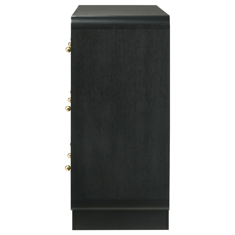 Pemberly Row 6-Drawer Dresser Cabinet with Brass Knobs in Black