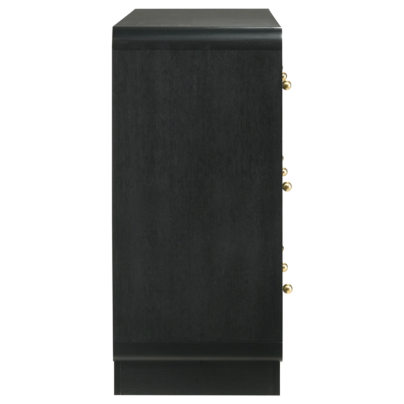 Pemberly Row 6-Drawer Dresser Cabinet with Brass Knobs in Black
